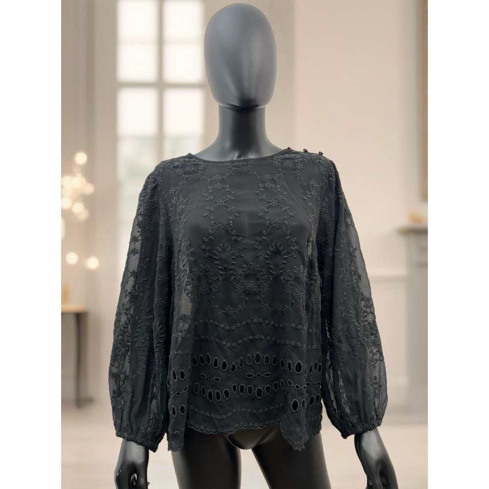 J. Crew Black Blouse Embroidered XL | Black‎